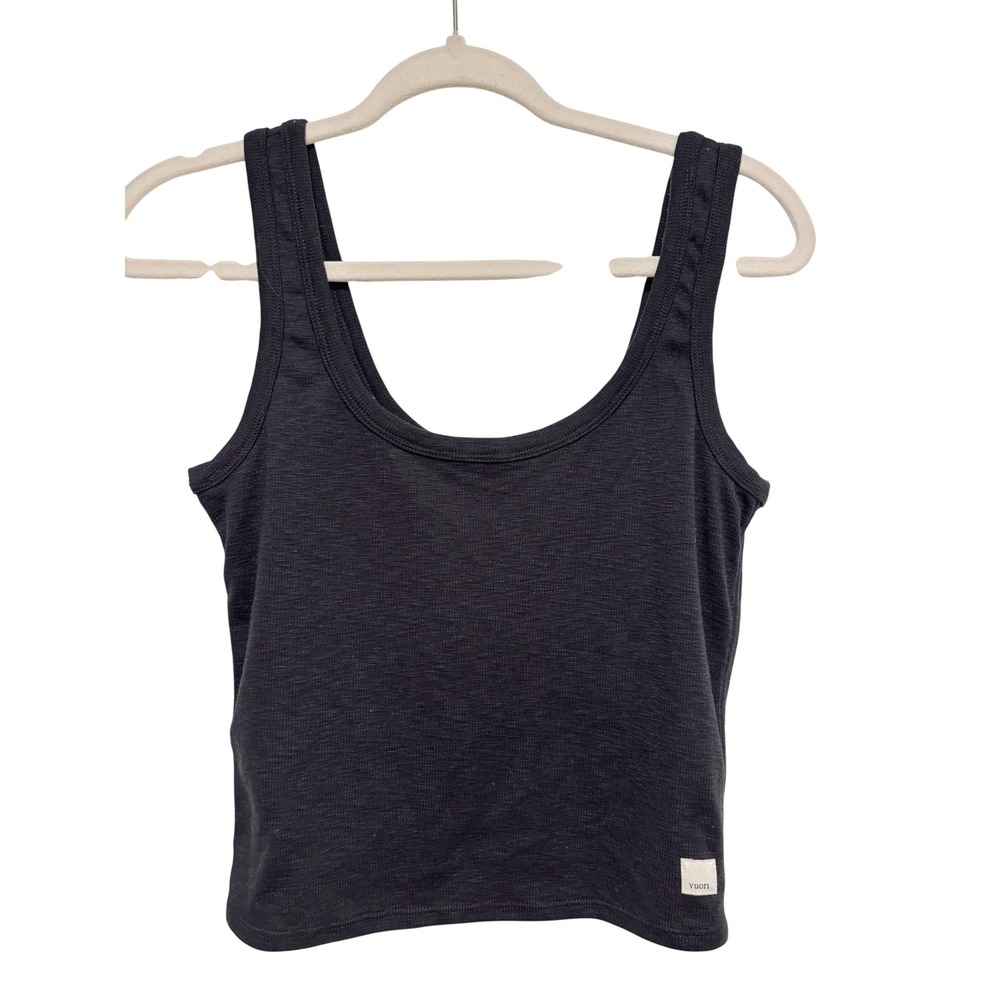Vuori Black Rib Crop Tank Top Scoop Neck Slub Knit Womens Size Small